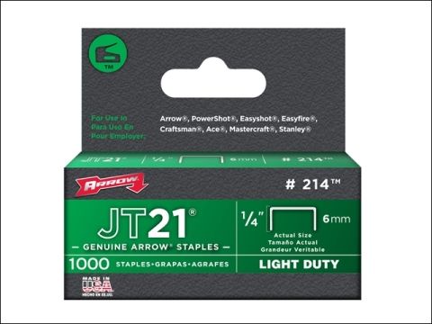 Arrow Staples for JT21 T27 Box 1000  6mm 1/4in