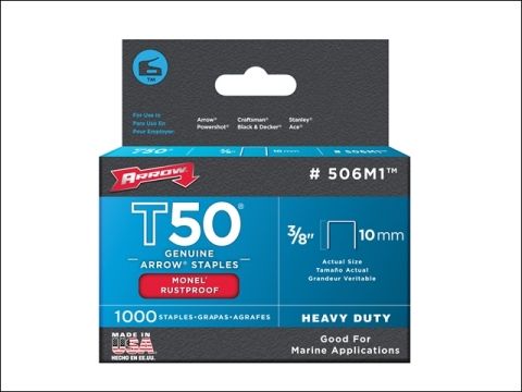 Arrow T50M 506m Monel staples (1000) 10mm - 3/8in