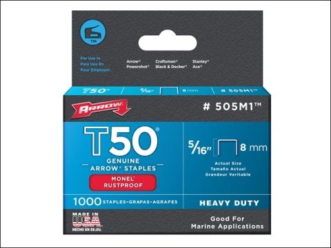 Arrow T50M 505m Monel staples (1000) 8mm - 5/16in