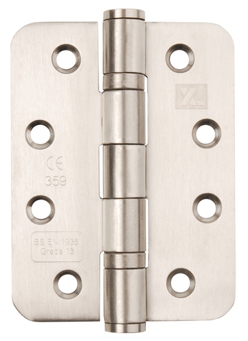 102mm x 76mm x 3mm Butt Hinges Satin Stainless Steel with Radius Corners CE13 (Pair)