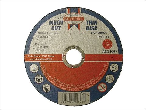 Faithfull Multi Cut Thin Cut Off Wheel 100mm x 1.0 x 16 (Pack of 10)
