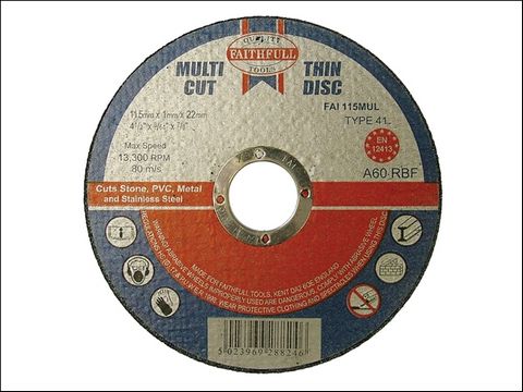 Faithfull Multi Cut Thin Cut Off Wheel 115mm x 1.0 x 22 (Pack of 10)