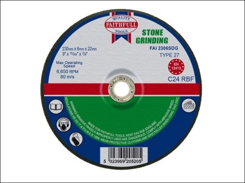 Faithfull Grinding Disc for Stone Depressed Centre 230 x 6.5 x 22mm
