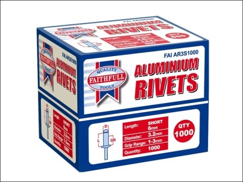 Faithfull Aluminium Rivets 3mm Short Bulk Pack of 1000