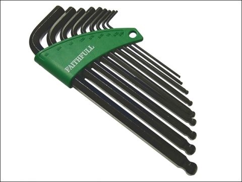 Faithfull Hexagon Key Set 9 Piece Long Arm Ball End Imperial (5/64-3/8in)