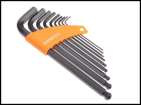 Faithfull Hexagon Key Set 9 Piece Long Arm Ball End Metric (1.5-10mm)