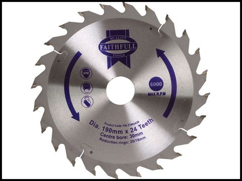Faithfull Circular Saw Blade TCT 190 x 30 (16 & 20) x 24t POS