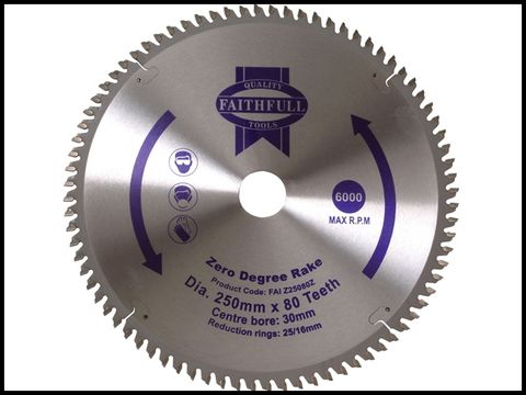 Faithfull Circular Saw Blade TCT 250 x 30 (16 & 25) x 80t Zero Degree