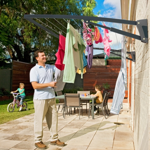 Hills Supa Fold Mono Wall Mounted Folding Frame Washing Line - Monument