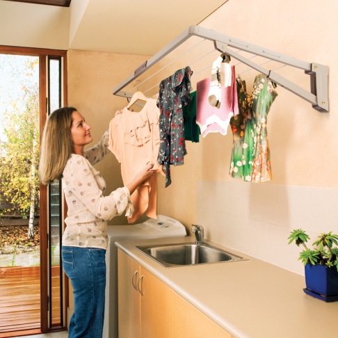 Hills Supa Fold Mini Wall Mounted Washing Line - Surf Mist