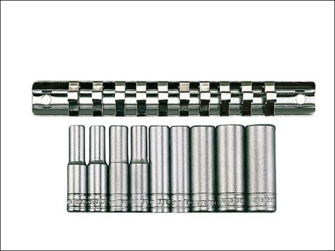 Teng M1407 Deep Socket Metric Clip Rail Set 10 Piece 1/4in Drive