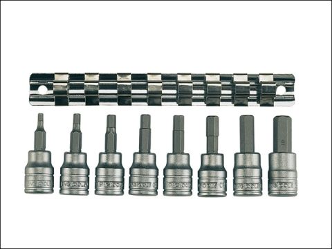 Teng M3811 Socket Clip Rail AF Hex 8 Piece Set 40758 3/8in Drive 