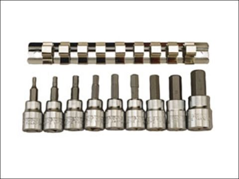 Teng M3812 9 Piece Clip Rail Hex Key Socket Set Metric- 3/8in Drive